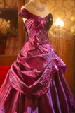 Niulatu One Shoulder Ball Gown Fuchsia Long Prom Dresses Satin Sequin Fuchsia Quinceanera Dresses Sweet 16 Dress HZ1026