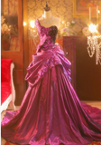 Niulatu One Shoulder Ball Gown Fuchsia Long Prom Dresses Satin Sequin Fuchsia Quinceanera Dresses Sweet 16 Dress HZ1026