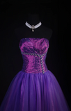 Niulatu Strapless Ball Gown Purple Long Prom Dresses Tulle Purple Evening Dresses HZ1026