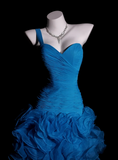 Niulatu One Shoulder Sheath Blue Hi-lo Prom Dresses Tulle Blue Evening Dresses HZ1026