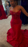 Niulatu Sweetheart Mermaid Burgundy Long Prom Dresses Beaded Satin Burgundy Evening Dresses HZ1026