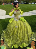 Niulatu Sweetheart Ball Gown Green Long Prom Dresses Sparkly Rhinestone Tulle Green Sweet 16 Dress HZ1026