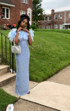 Niulatu Off-the-shoulder Sheath Blue Long Prom Dresses Chiffon Blue Formal Dresses HZ1026