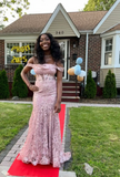 Niulatu Spaghetti Strap Mermaid Pink Long Prom Dresses Tulle Applique Pink Long Birthday Dresses HZ1026