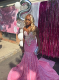 Niulatu Sweetheart Mermaid Pink Long Prom Dresses Sequins Pink Birthday Dresses HZ1026