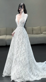 Niulatu V-neck Mermaid Wedding Dresses with Train Lace Applique White Bridal Gowns Long Sleeve Bridal Dresses HZ1026