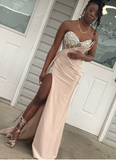 Niulatu Sweetheart Neck Sheath Long Prom Dress Satin Champagne Evening Dress with Slit HZ1026