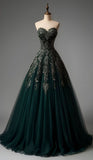Niulatu Sweetheart A-Line Long Prom Dresses Tulle Forest Green Sweet 16 Dresses HZ1026