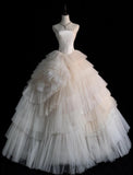 Niulatu Strapless Ball Gown Long Wedding Dress Sleeveless Bridal Gown Tulle Bride Dress HZ1026