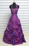 Niulatu Halter Neck Ball Gown Taffeta Purple Long Prom Dress HZ1026