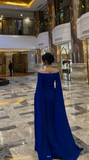 Niulatu Off-shoulder Sheath Long Prom Dresses Chiffon Royal Blue Wedding Guest Dresses HZ1026