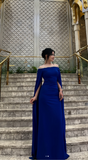 Niulatu Off-shoulder Sheath Long Prom Dresses Chiffon Royal Blue Wedding Guest Dresses HZ1026