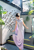 Niulatu Sheath Satin Purple Bridesmaid Dresses Purple Formal Dresses HZ1026