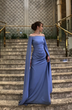 Niulatu Off-the-shoulder Sheath Lavender Long Prom Dresses Chiffon Lavender Wedding Guest Dresses HZ1026