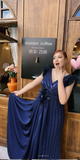 Niulatu V-neck Sheath Navy Blue Mother of the Bride Dresses Satin Navy Blue Wedding Guest Dresses HZ1026