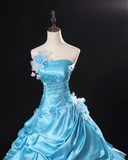 Niulatu Strapless Ball Gown Blue Long Prom Dresses Satin Blue Quinceanera Dresses Sweet 16 Dress HZ1026