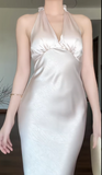 Niulatu V neck Sheath Long Prom Dresses Satin Wedding Guest Dresses HZ1026