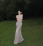 Niulatu Off Shoulder Sheath Long Prom Dresses Silk Formal Dresses HZ1026