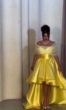 Niulatu Off-the-shoulder A-Line Yellow Prom Dresses Satin Yellow Birthday Dresses HZ1026