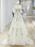 Niulatu Off Shoulder Tulle Lace Applique White Long Prom Dress, White Long Formal Dress HZ1026
