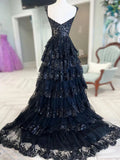 Niulatu Sweetheart Neck Tulle Sequin Black Long Prom Dress, Black Formal Dress HZ1026