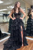 Niulatu Sweetheart Neck Tulle Sequin Black Long Prom Dress, Black Formal Dress HZ1026