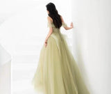 Niulatu Off Shoulder Lace Long Prom Dress, Green Formal Dress HZ1026