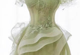 Niulatu Off Shoulder Lace Long Prom Dress, Green Formal Dress HZ1026