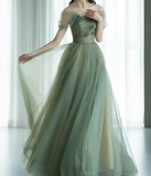 Niulatu Green Tulle Long Prom Dresses, Green Formal Evening Dresses HZ1026