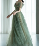 Niulatu Green Tulle Long Prom Dresses, Green Formal Evening Dresses HZ1026