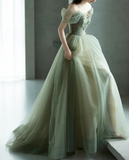 Niulatu Green Tulle Long Prom Dresses, Green Formal Evening Dresses HZ1026