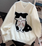 Niulatu Cat Loose V-Neck Long Sleeve Sweater HZ1108
