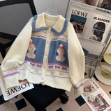Niulatu snowman jacquard polo collar cardigan HZ1108