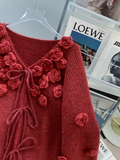 Niulatu 3D Flower Red Cardigan Sweater HZ1108