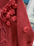 Niulatu 3D Flower Red Cardigan Sweater HZ1108