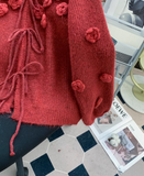 Niulatu 3D Flower Red Cardigan Sweater HZ1108
