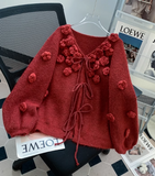 Niulatu 3D Flower Red Cardigan Sweater HZ1108