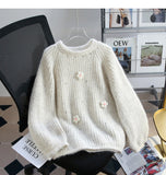 Niulatu diamond-studded 3D flower pullover sweater HZ1108
