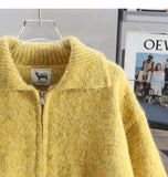 Niulatu Yellow Double Zipper Lapel Cardigan Sweater HZ1108