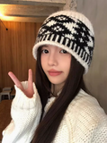 Niulatu diamond plaid warm wool hat HZ1108