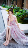 Niulatu A-line Tulle Sequined Long Prom Dress,Purple Evening Dress HZ1108