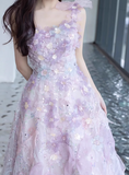 Niulatu A-line Tulle Sequined Long Prom Dress,Purple Evening Dress HZ1108