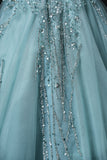Niulatu A-line mesh sequins formal long dress, green sequins evening dress HZ1108