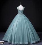 Niulatu A-line mesh sequins formal long dress, green sequins evening dress HZ1108