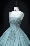 Niulatu A-line mesh sequins formal long dress, green sequins evening dress HZ1108