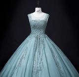 Niulatu A-line mesh sequins formal long dress, green sequins evening dress HZ1108