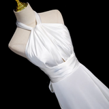 Niulatu halter neck satin mermaid formal long dress , white wedding dress HZ1108
