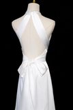Niulatu halter neck satin mermaid formal long dress , white wedding dress HZ1108