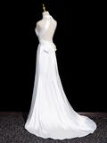 Niulatu halter neck satin mermaid formal long dress , white wedding dress HZ1108