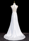 Niulatu halter neck satin mermaid formal long dress , white wedding dress HZ1108
